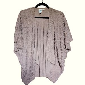 Bat Sleeved Cardigan with Asymmetrical front and Soft Textured Detail